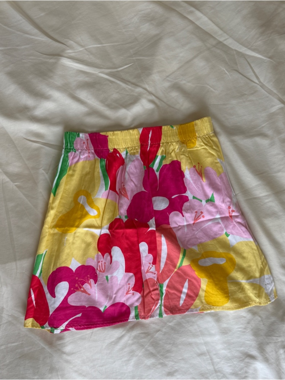 Lilly Pulitzer Yellow floral Mini Skirt with Pink, Red & Green Floral Print